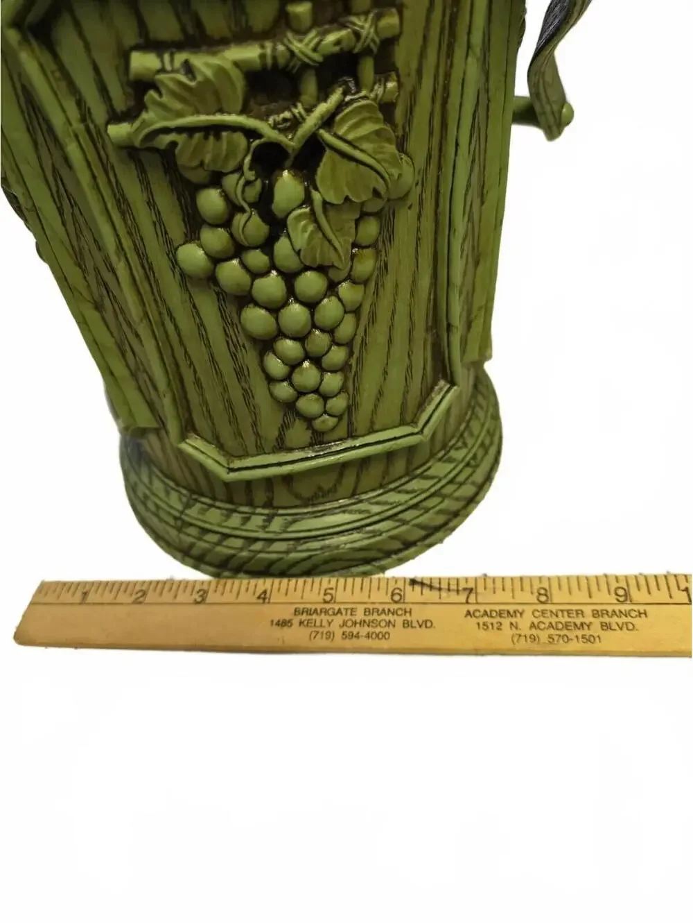 Vintage Faux Wood Ice Bucket Grape Motif and Handle Excellent Condition